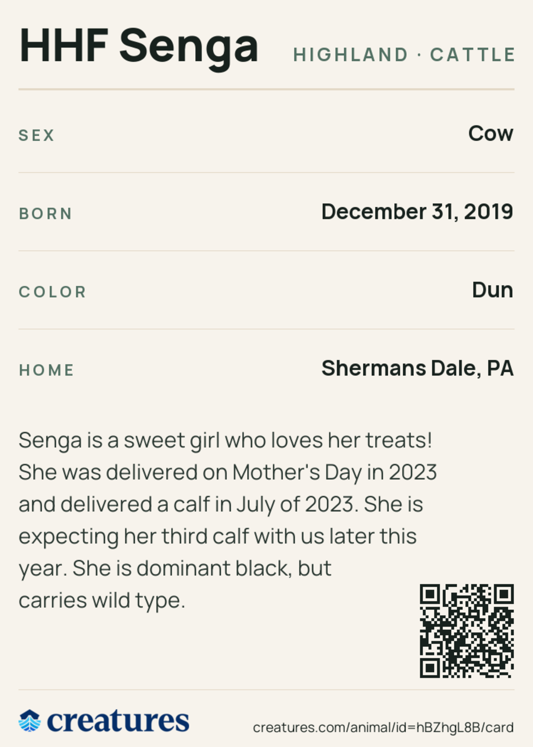 HHF Senga Creature Card back