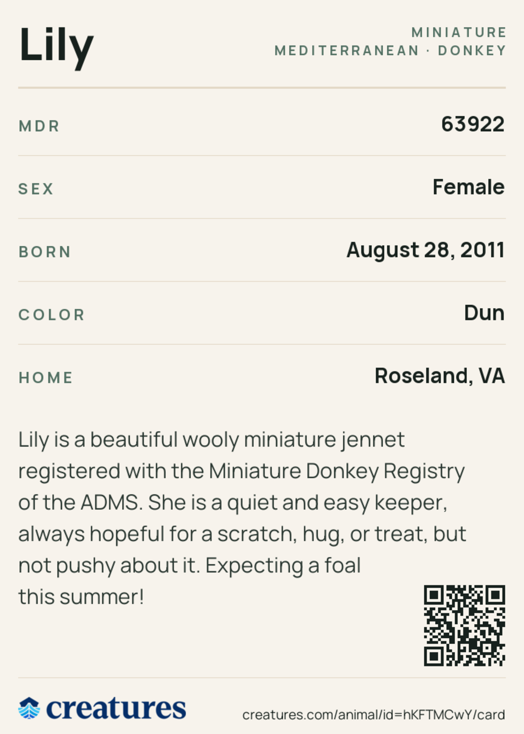 Lily Creature Card back