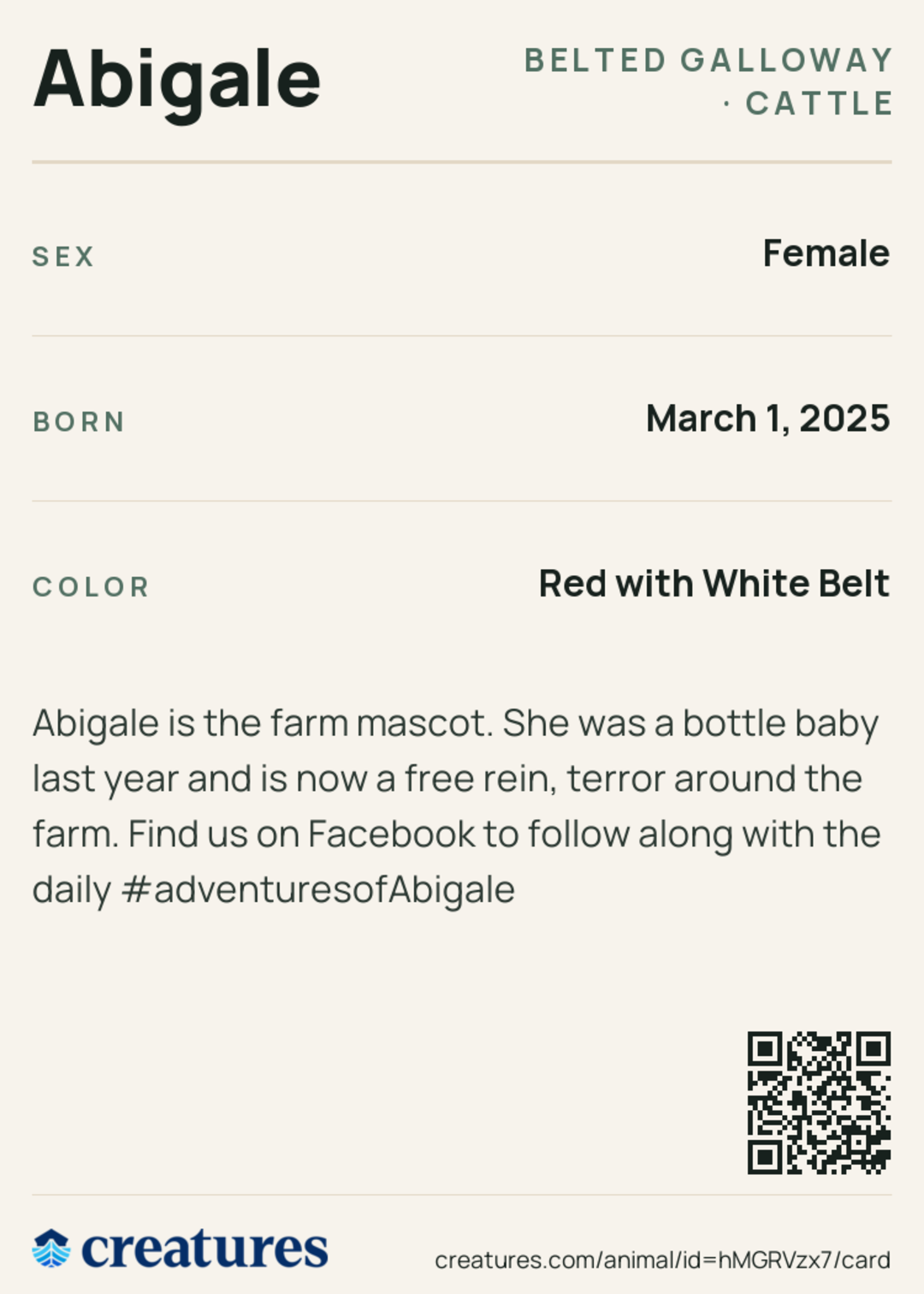 Abigale Creature Card back