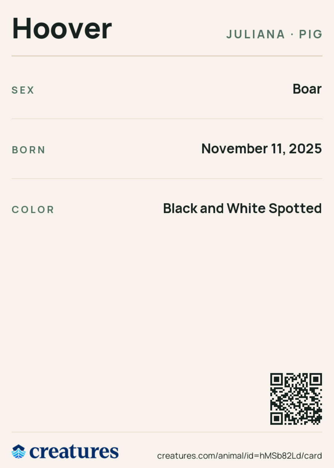 Hoover Creature Card back