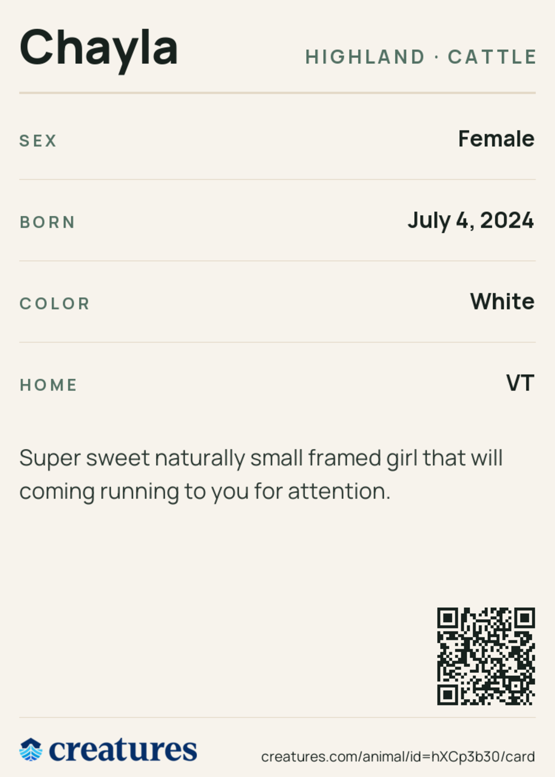 Chayla Creature Card back