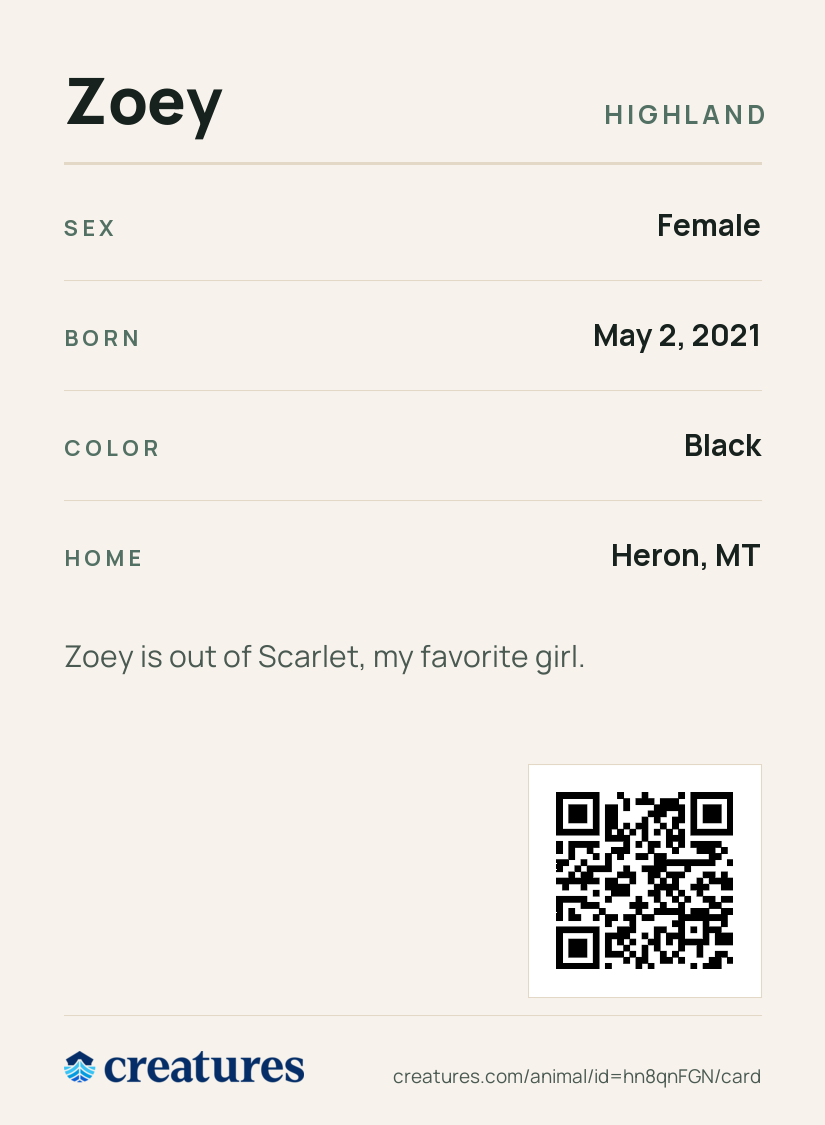 Zoey Creature Card back
