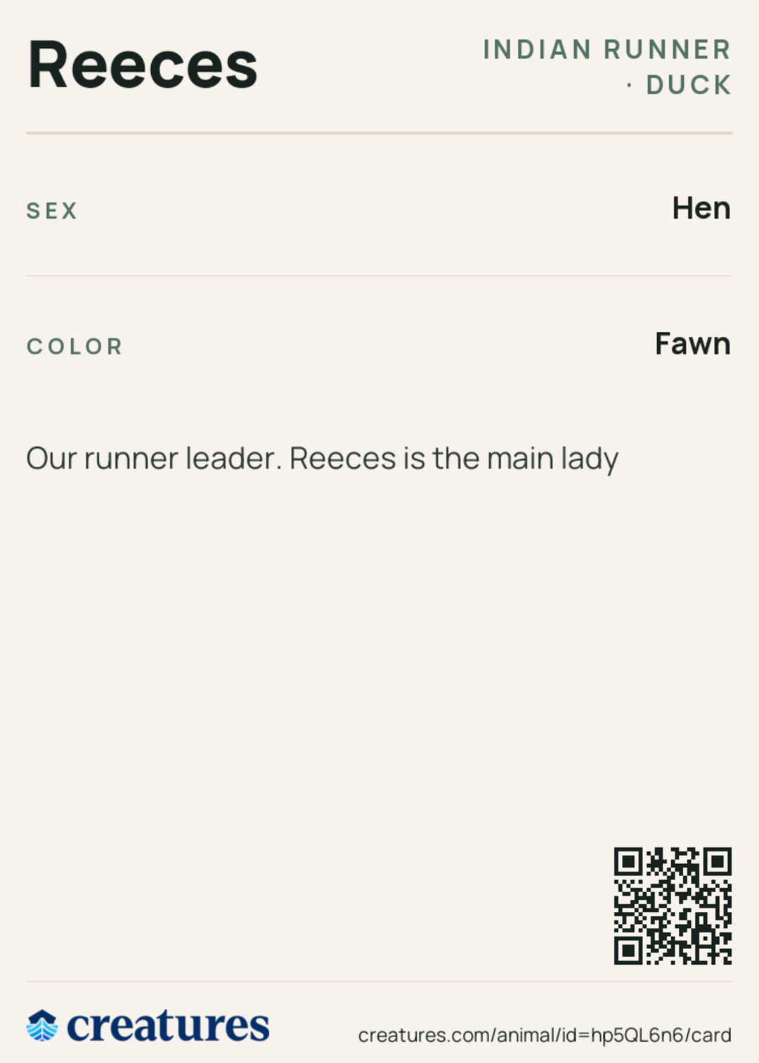 Reeces Creature Card back