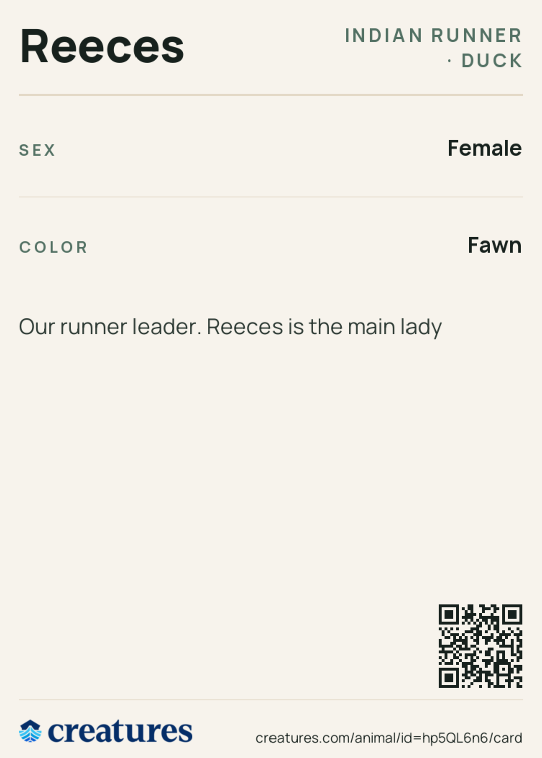Reeces Creature Card back
