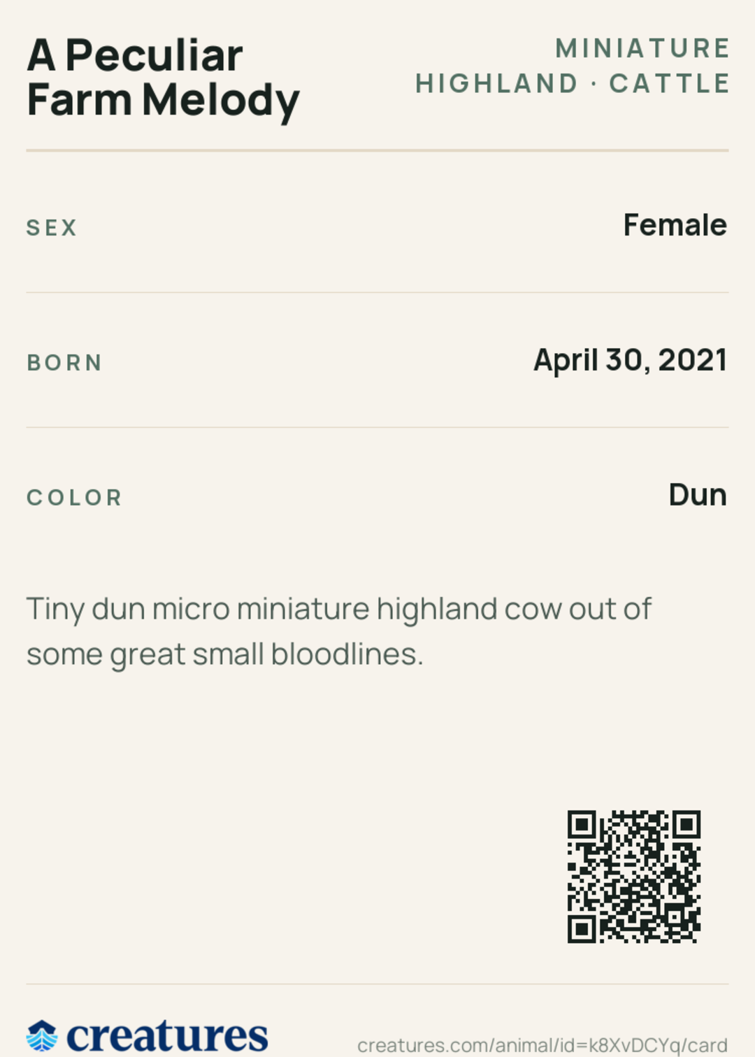 A Peculiar Farm Melody Creature Card back