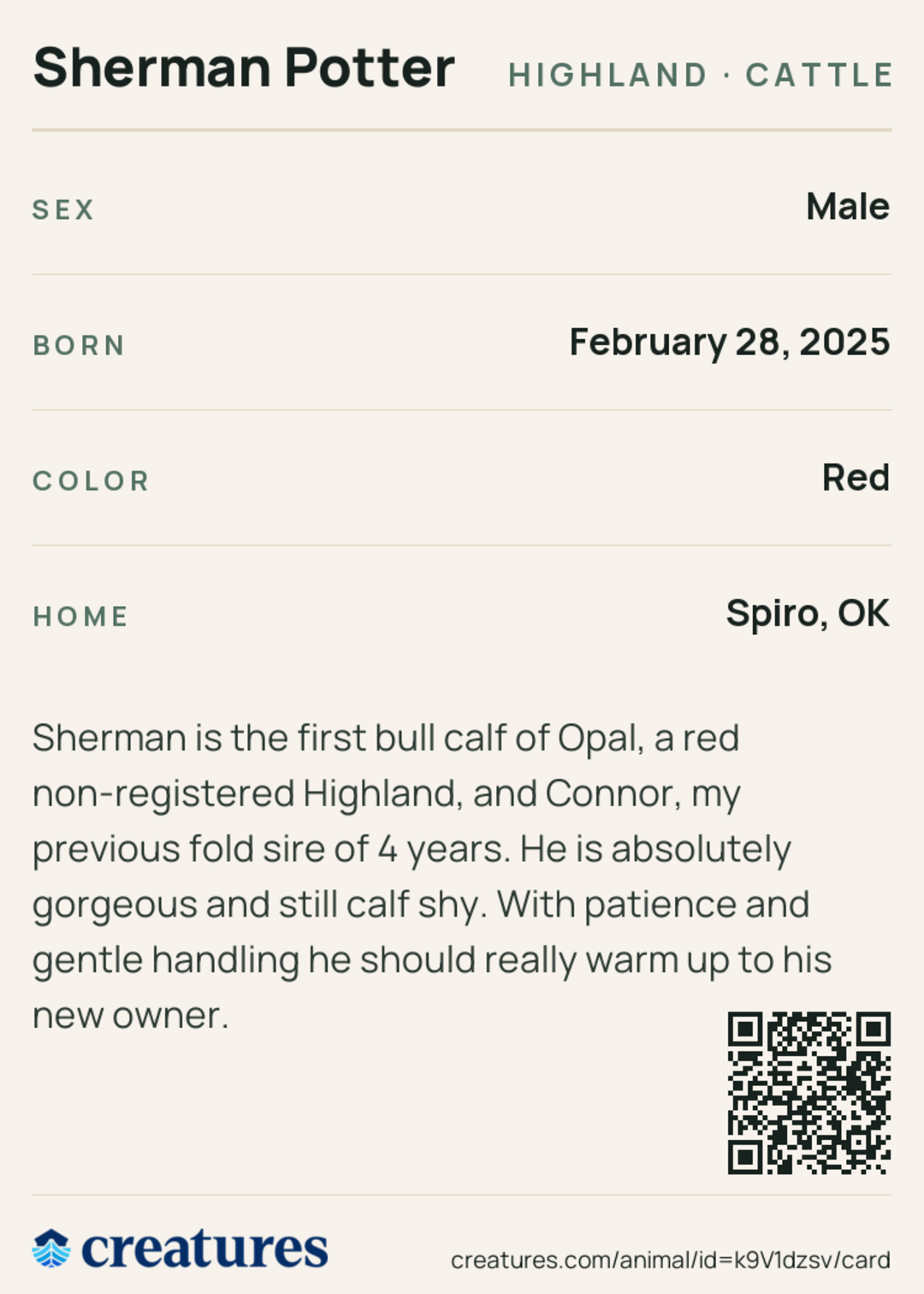 Sherman Potter Creature Card back