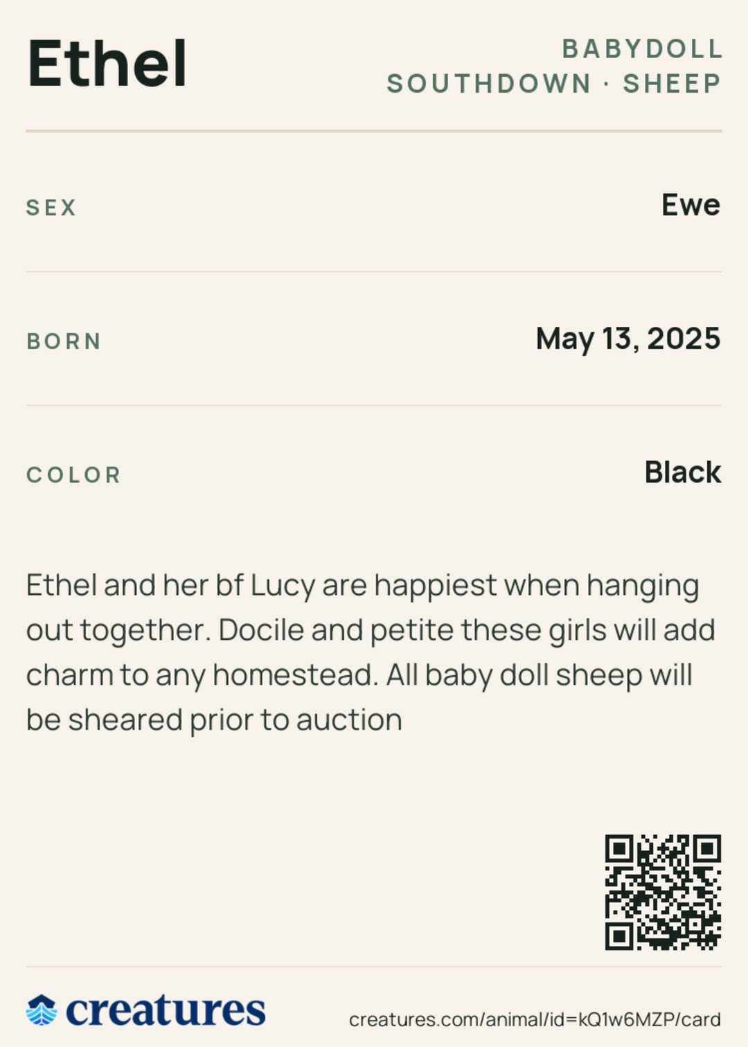 Ethel Creature Card back