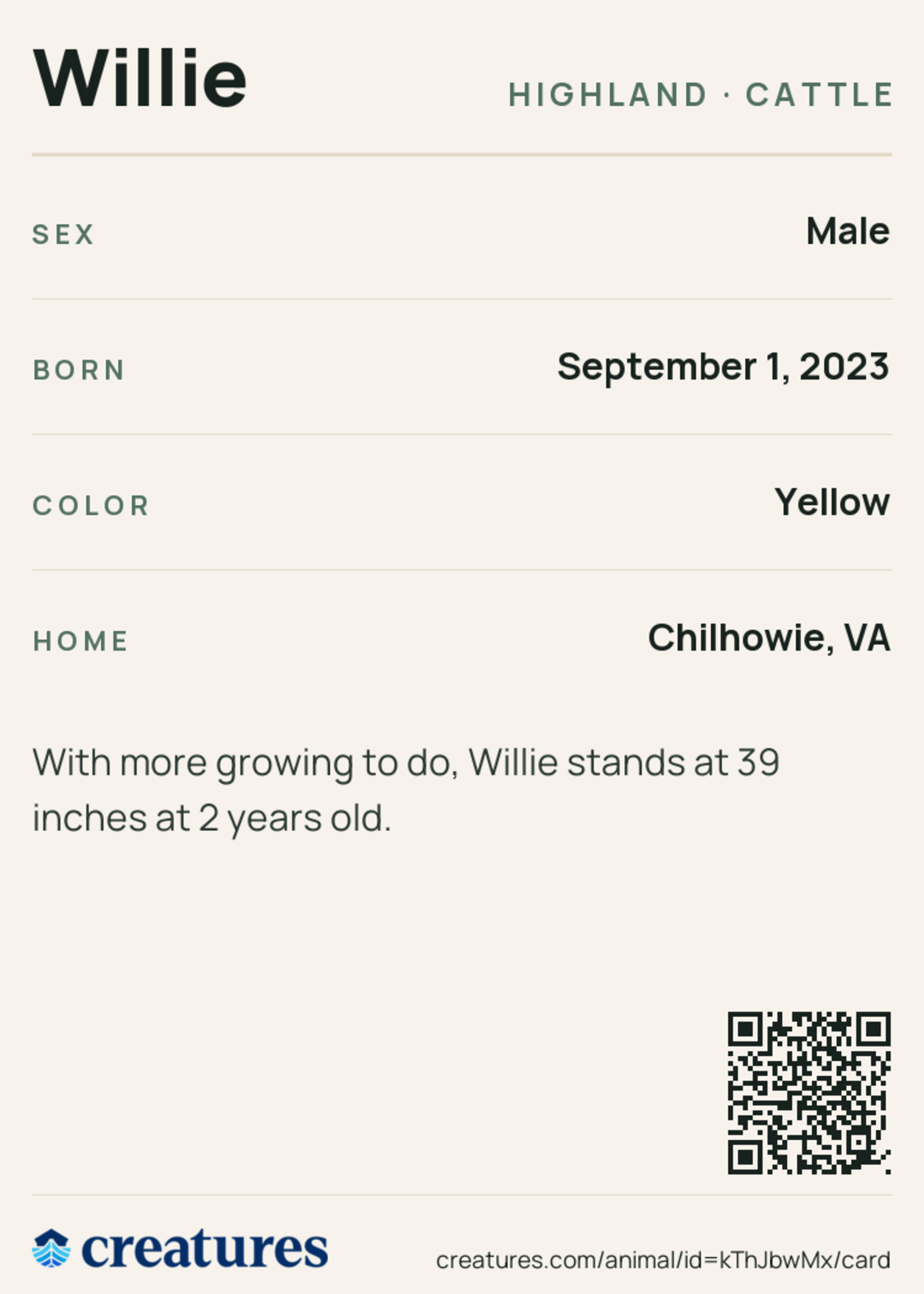Willie Creature Card back
