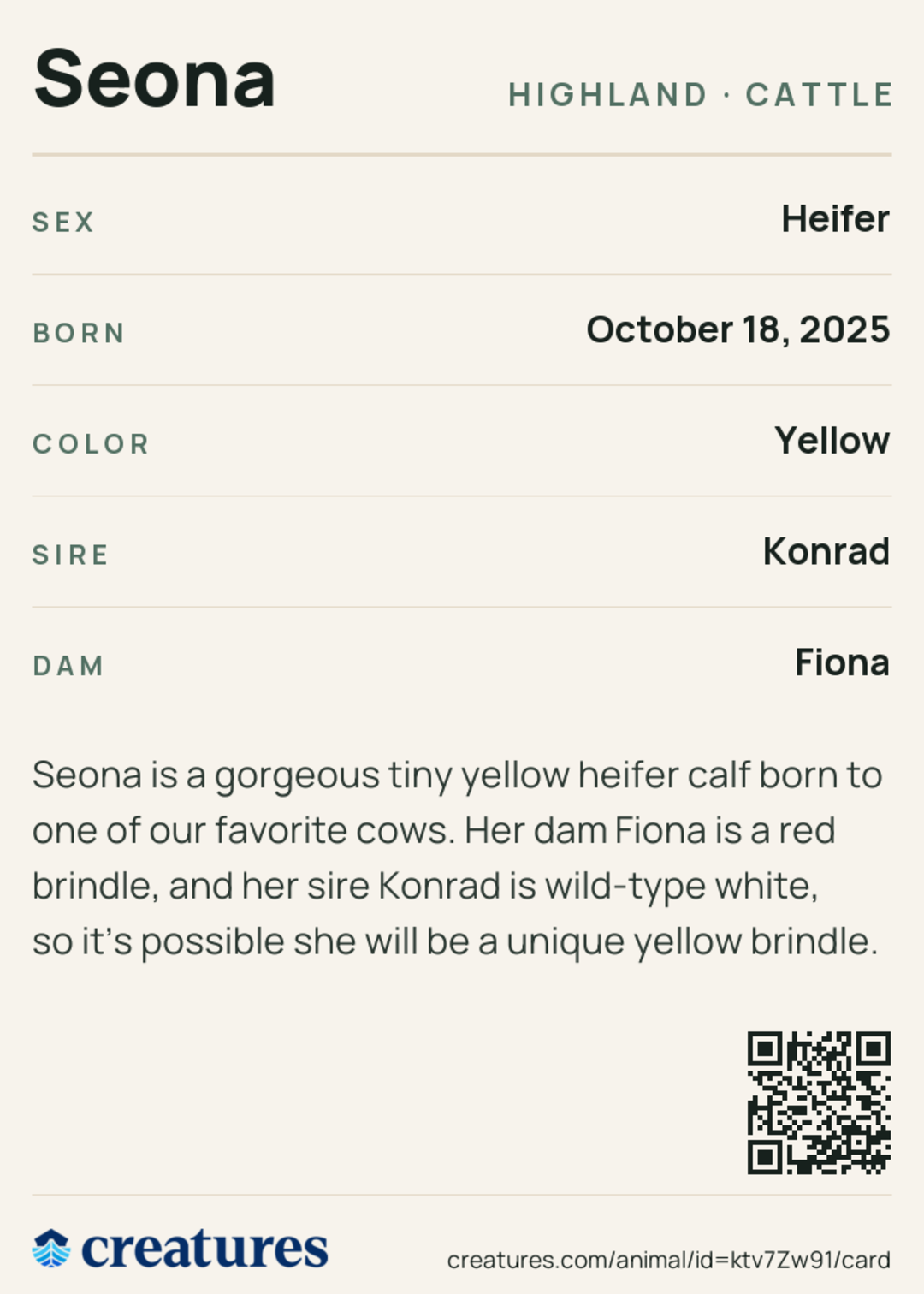 Seona Creature Card back