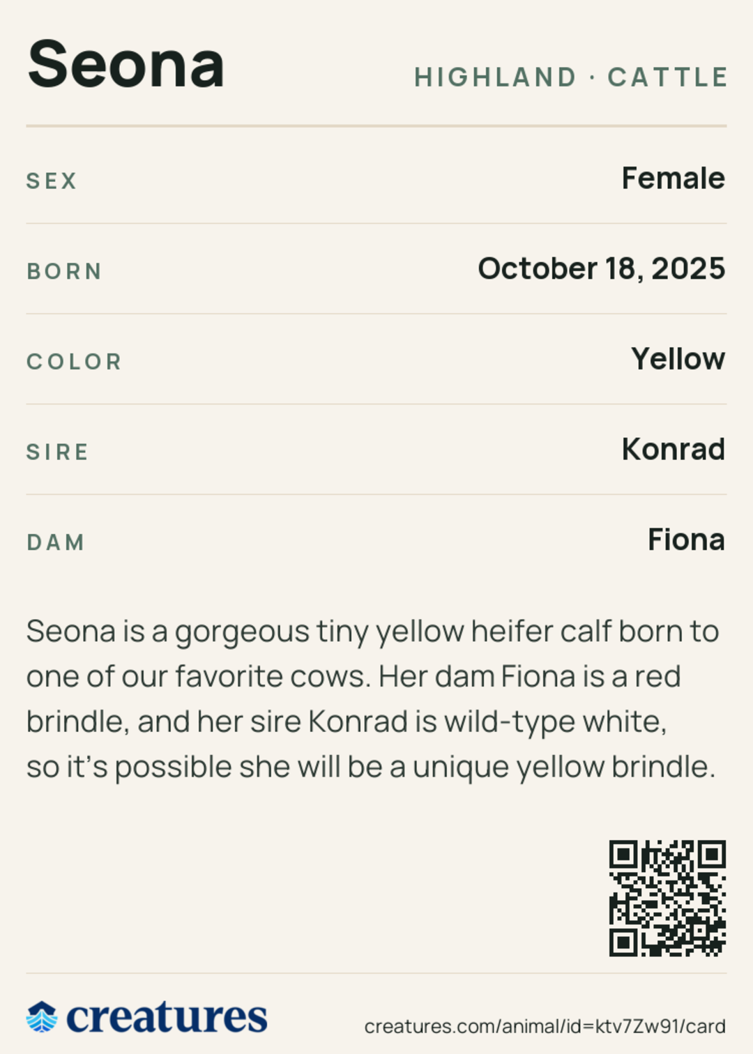 Seona Creature Card back