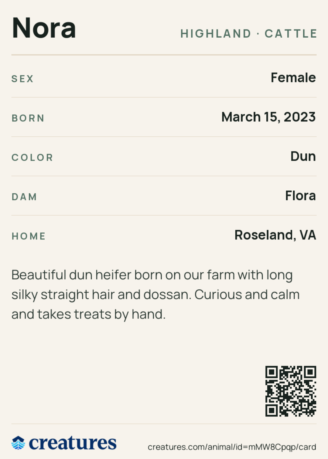 Nora Creature Card back