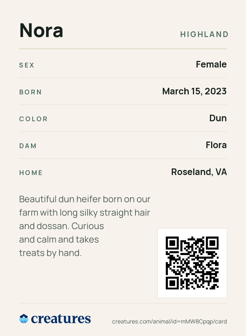 Nora Creature Card back