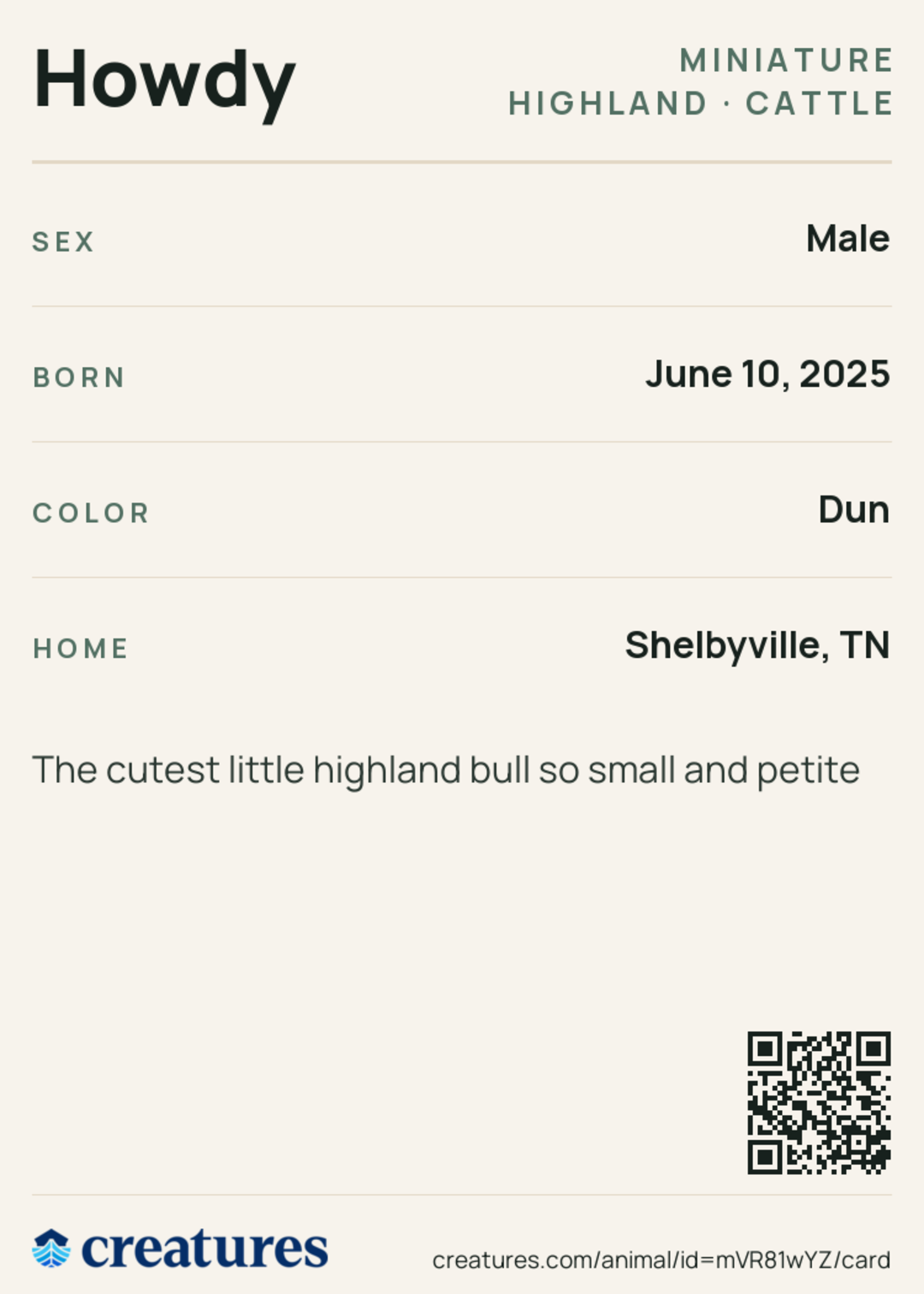 Howdy 🤠 Creature Card back