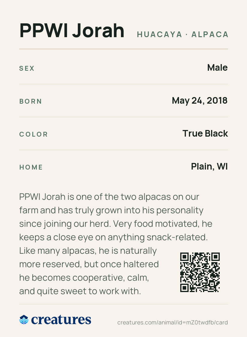 PPWI Jorah Creature Card back