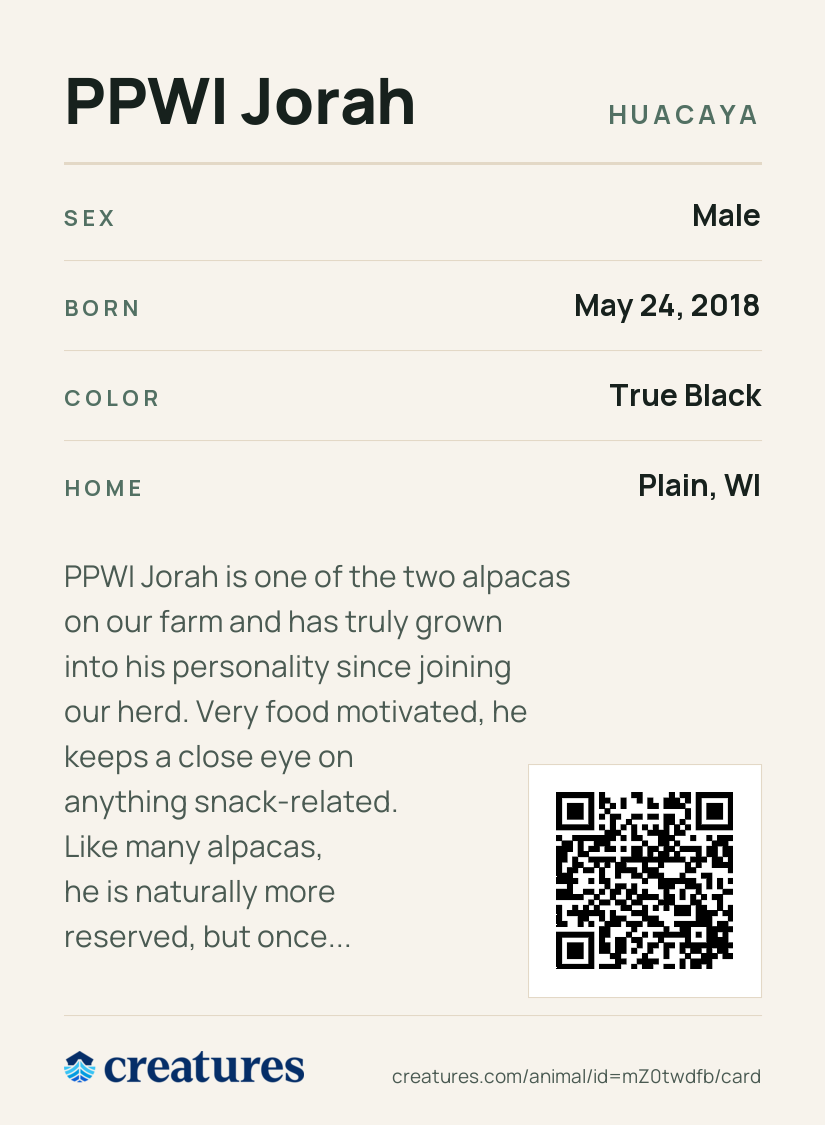 PPWI Jorah Creature Card back