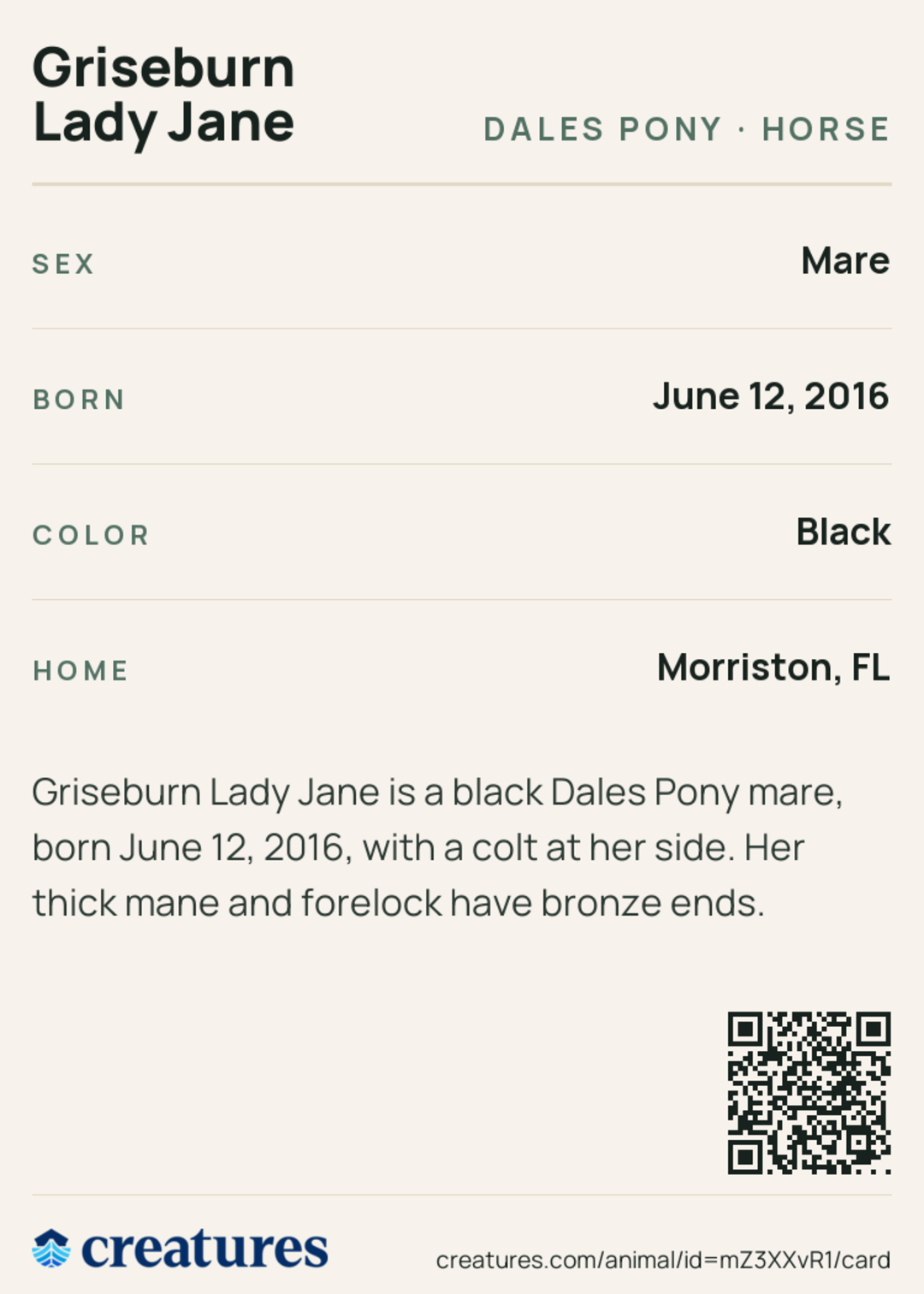 Griseburn Lady Jane Creature Card back