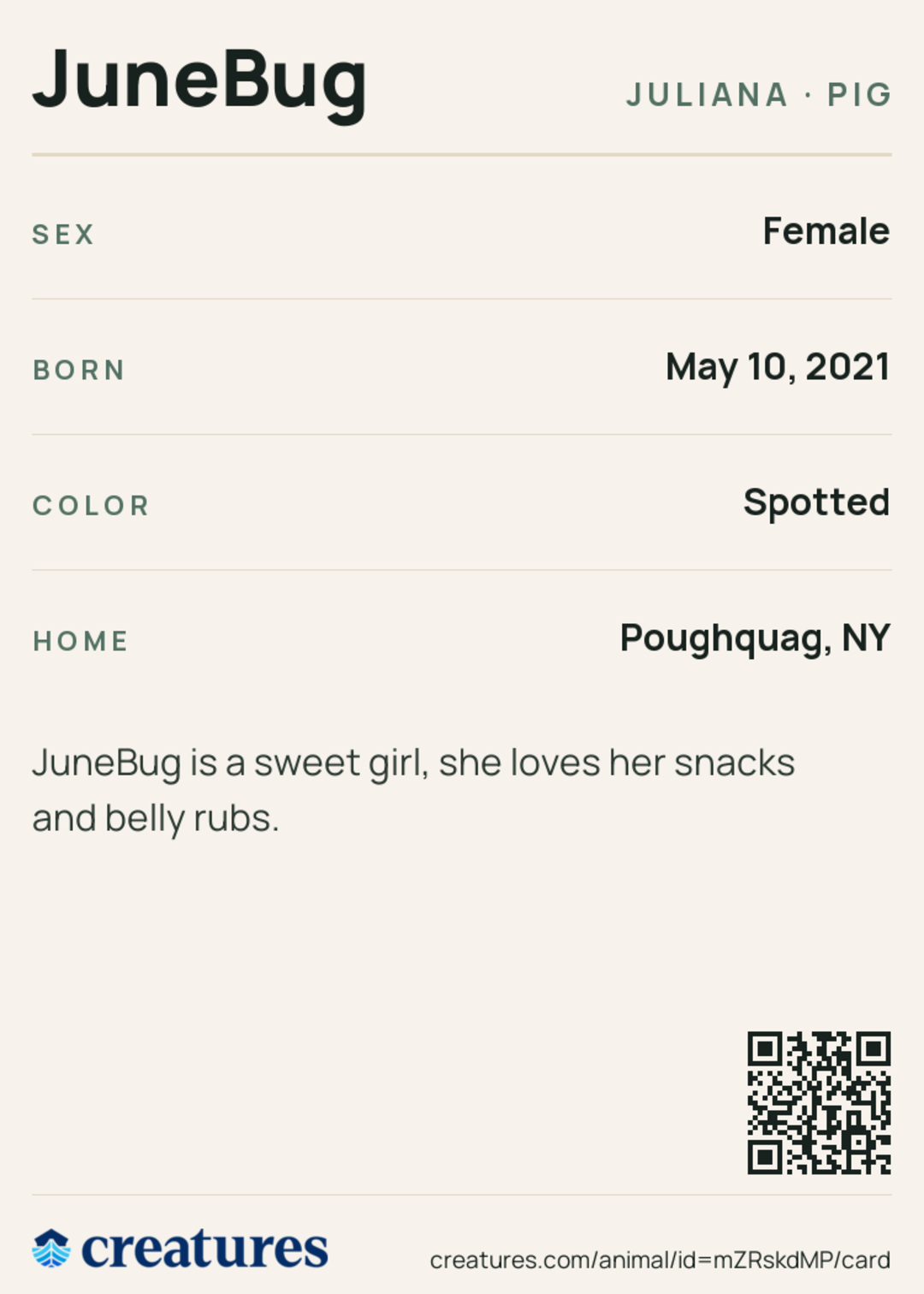 JuneBug Creature Card back