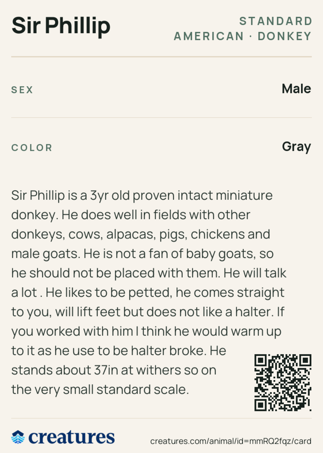 Sir Phillip Creature Card back