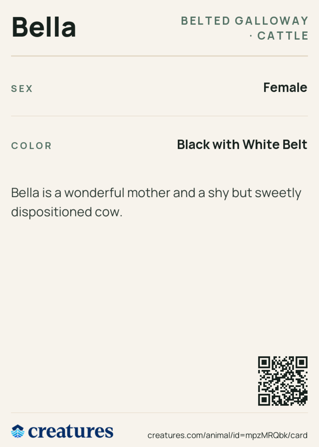 Bella Creature Card back