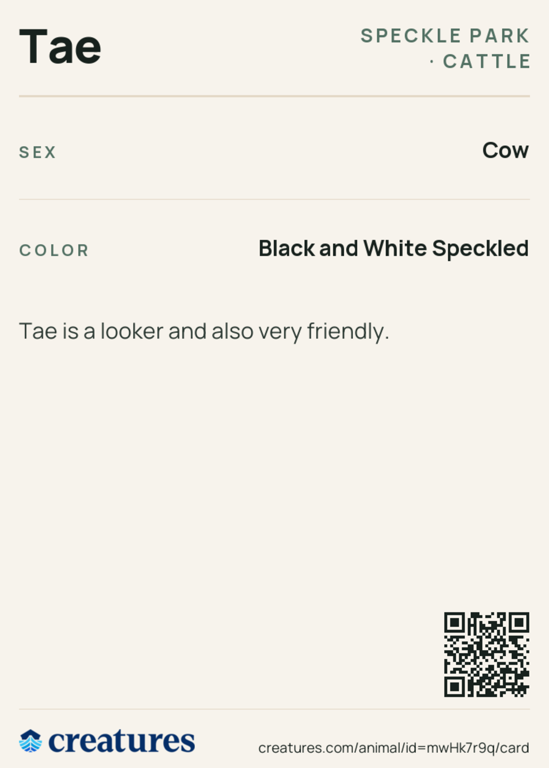 Tae Creature Card back