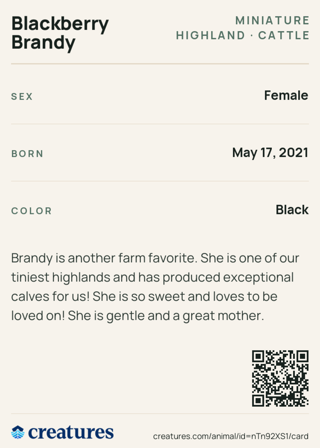 Blackberry Brandy Creature Card back