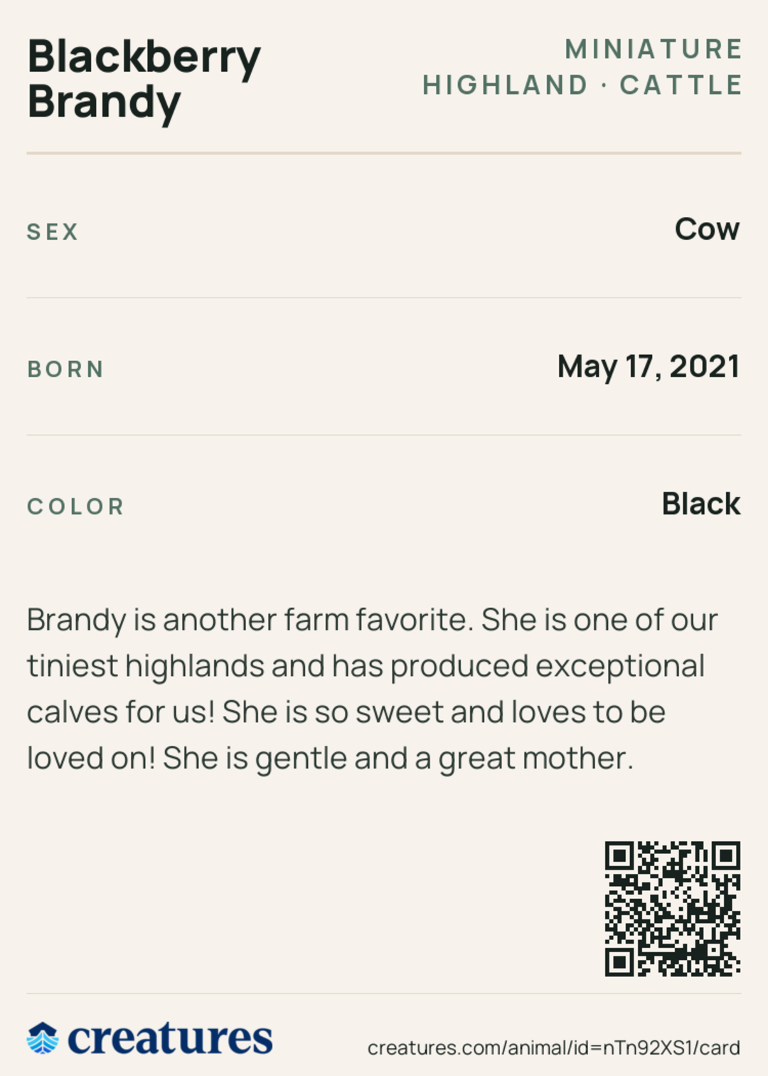 Blackberry Brandy Creature Card back