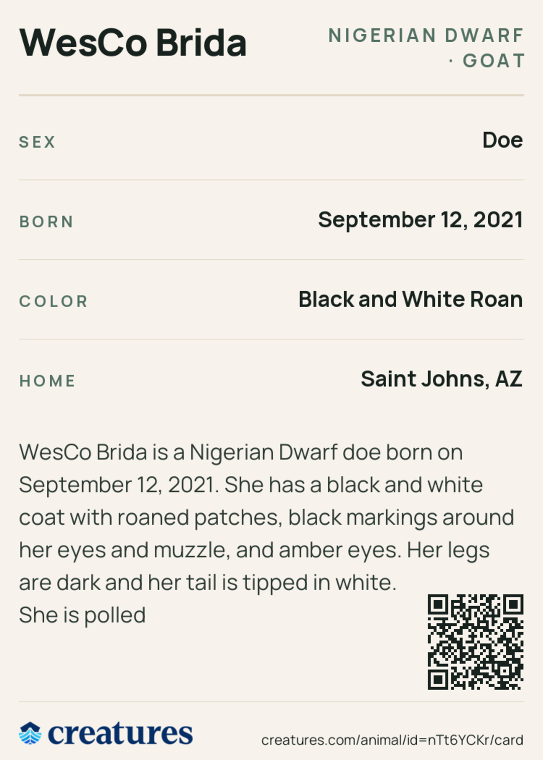 WesCo Brida Creature Card back