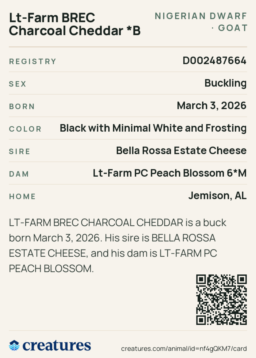 Lt-Farm BREC Charcoal Cheddar *B Creature Card back