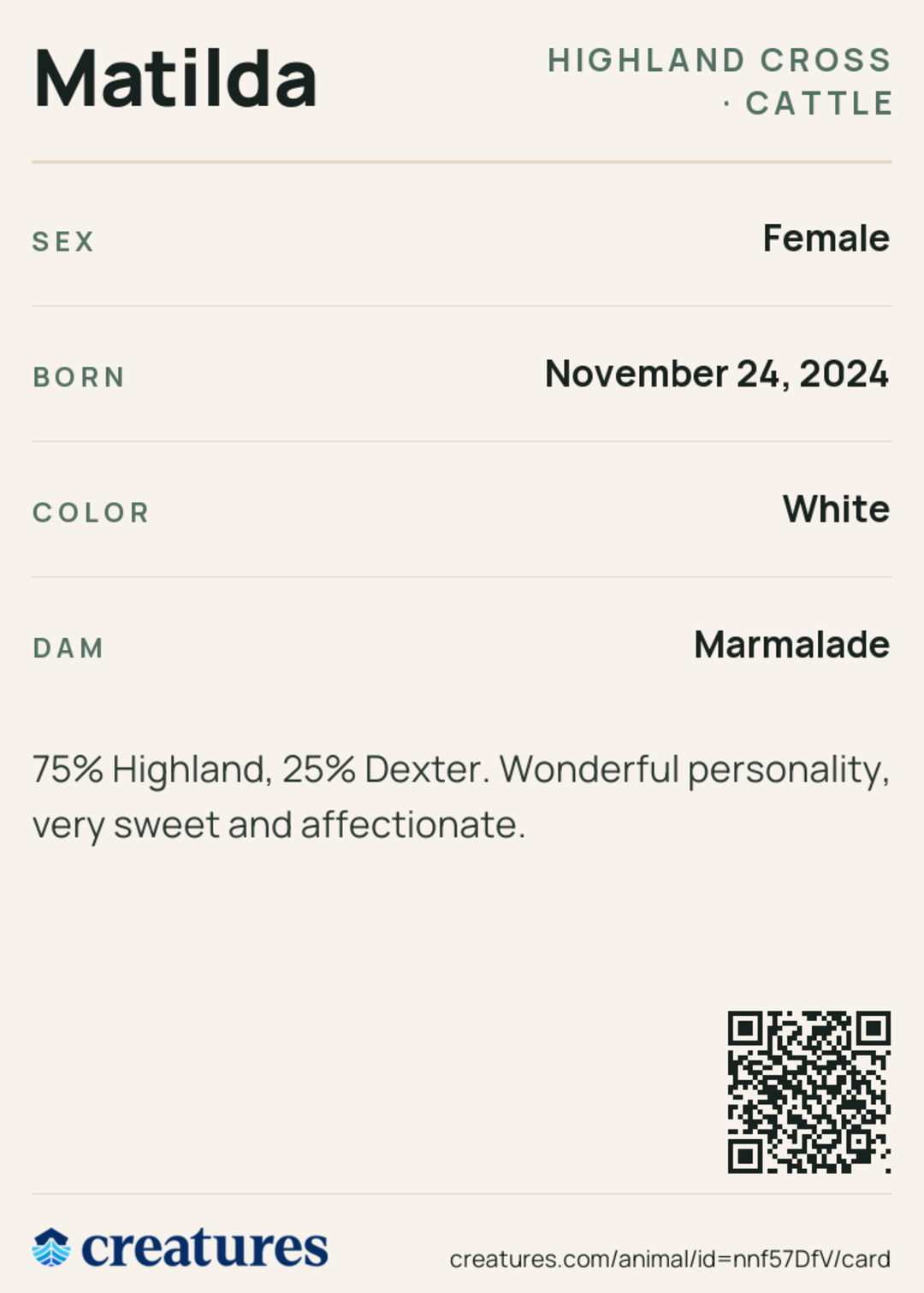 Matilda Creature Card back