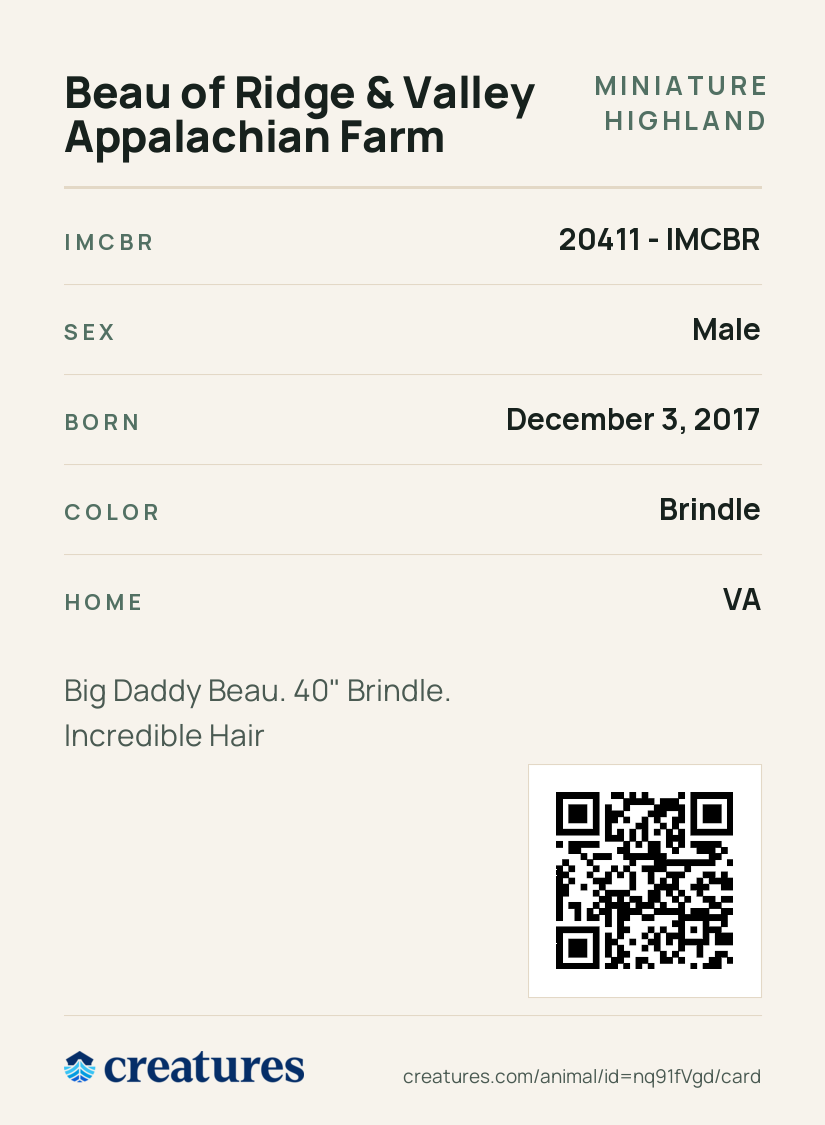 Beau of Ridge & Valley Appalachian Farm Creature Card back