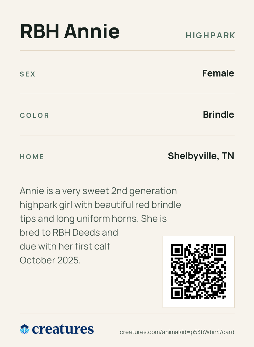 RBH Annie Creature Card back