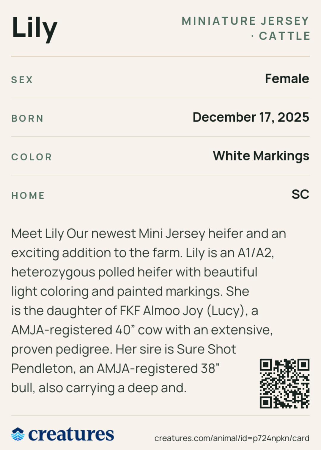 Lily Creature Card back
