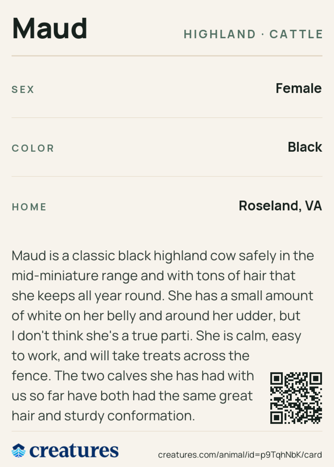 Maud Creature Card back