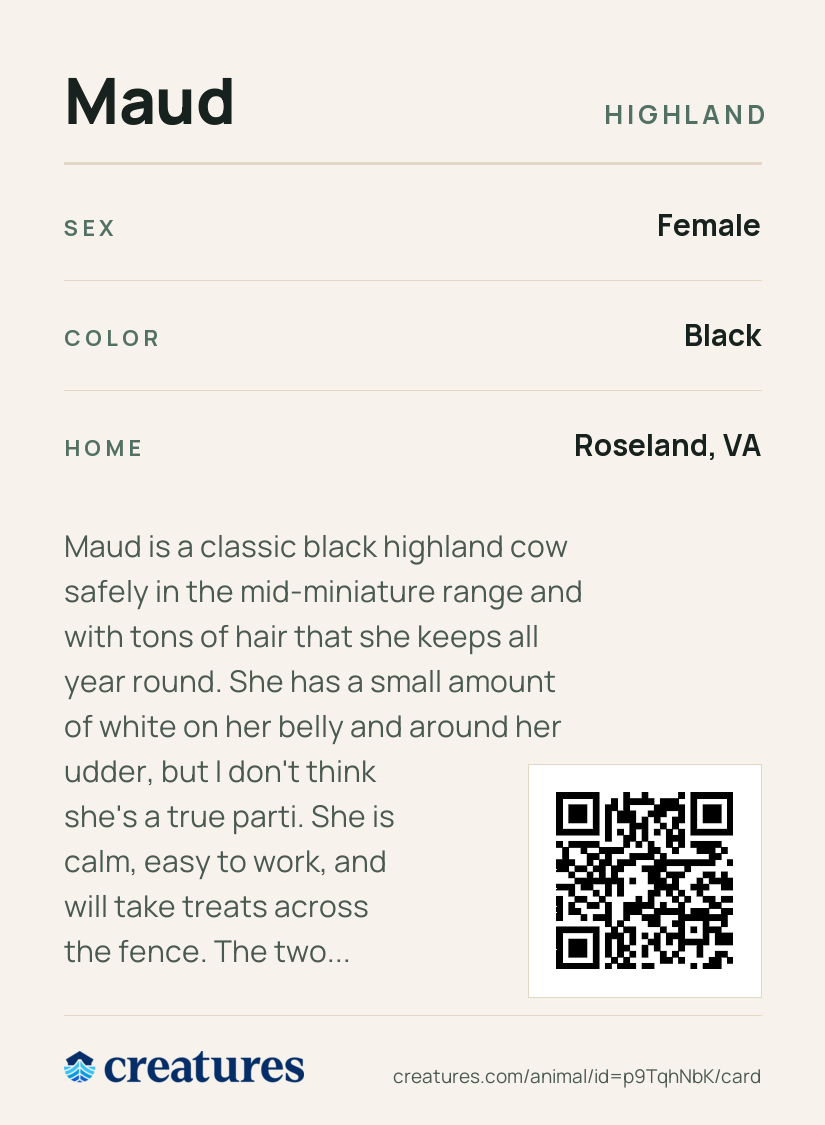 Maud Creature Card back