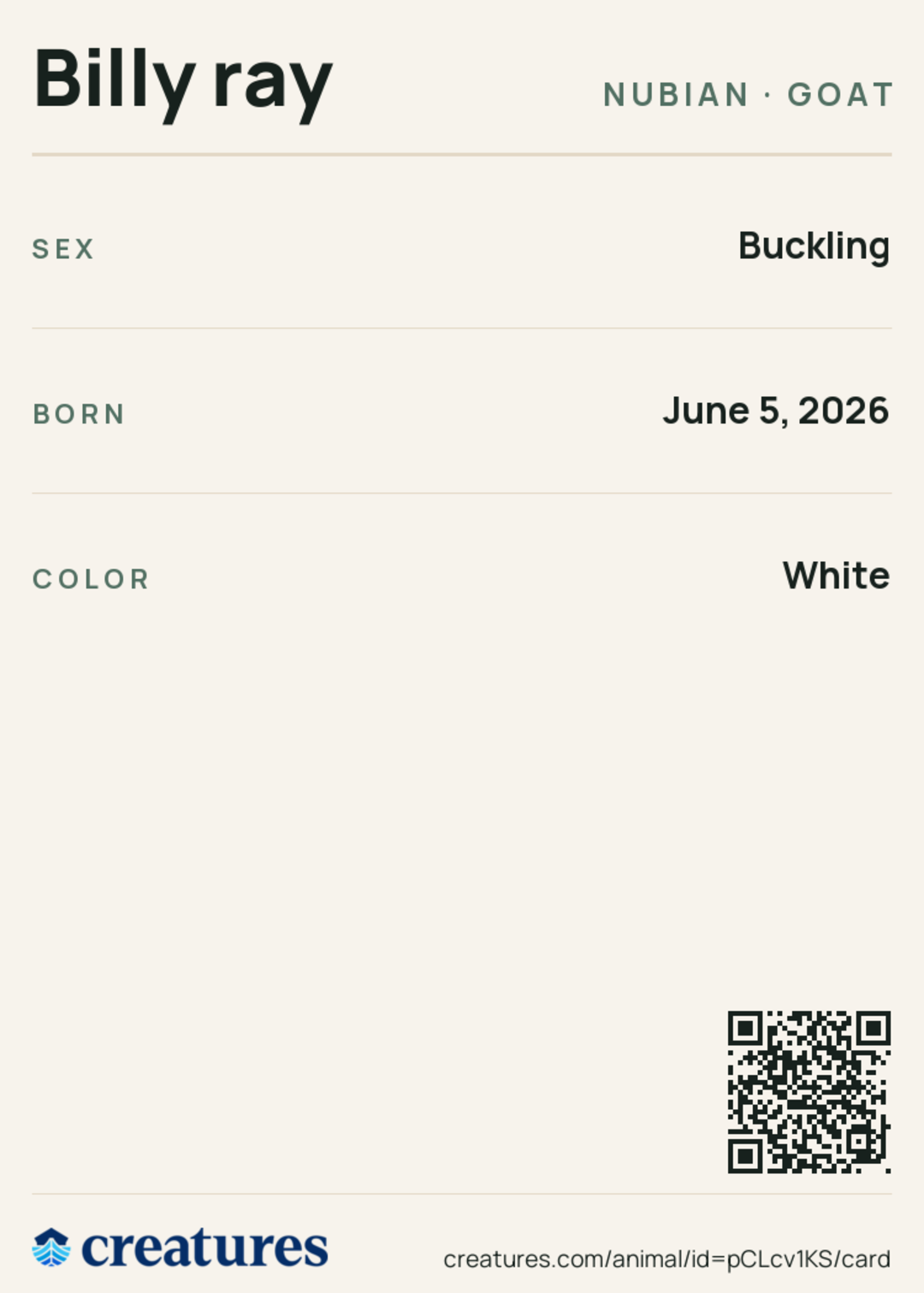 Billy ray Creature Card back