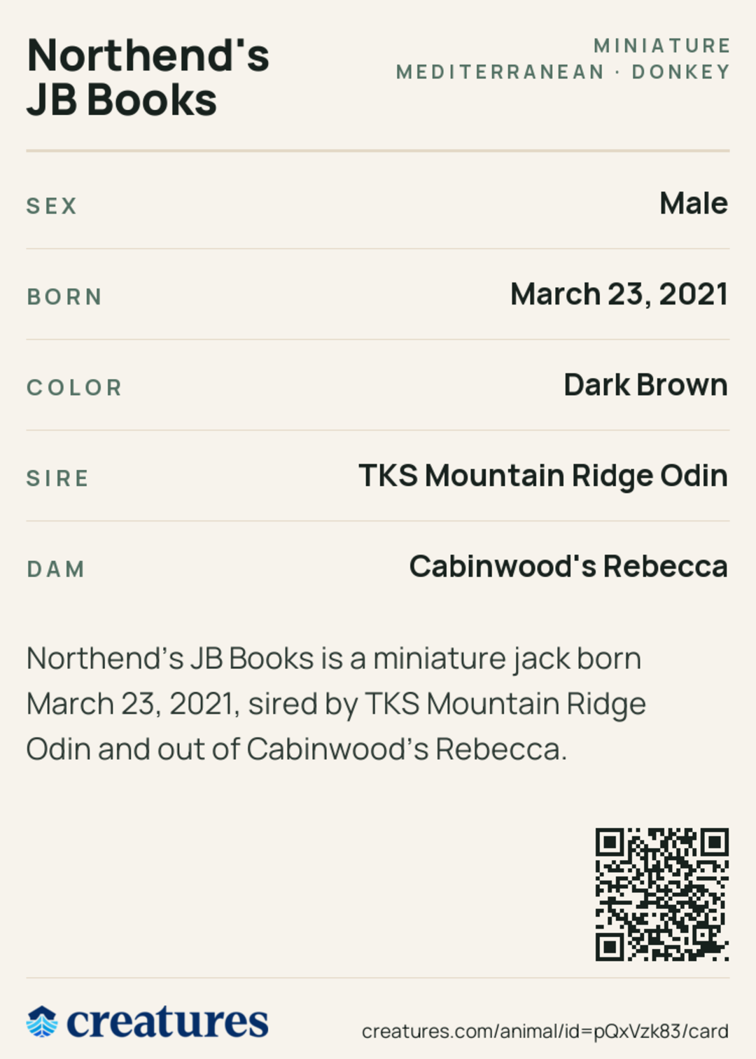 Northend's JB Books Creature Card back
