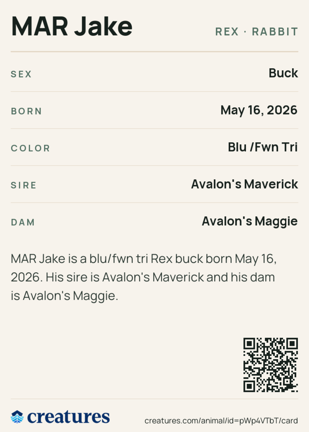 MAR Jake Creature Card back