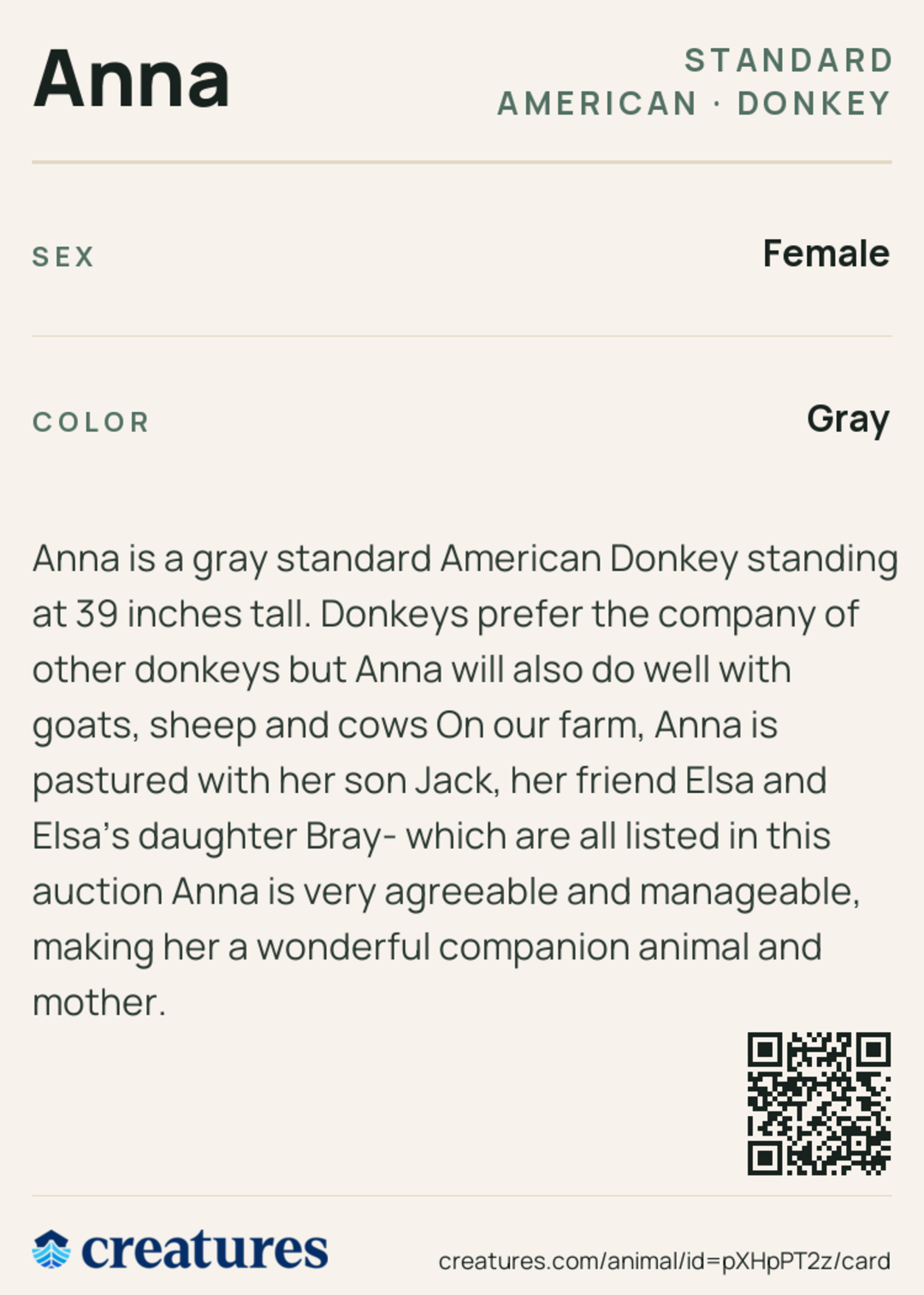 Anna Creature Card back