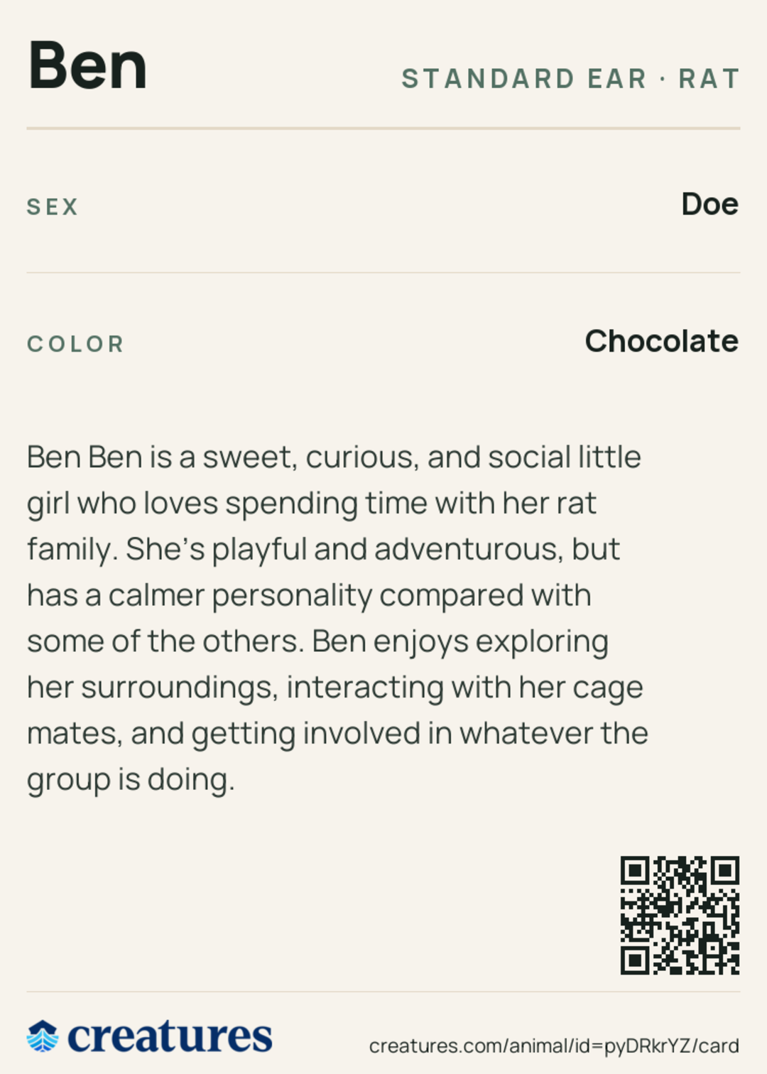 Ben Creature Card back
