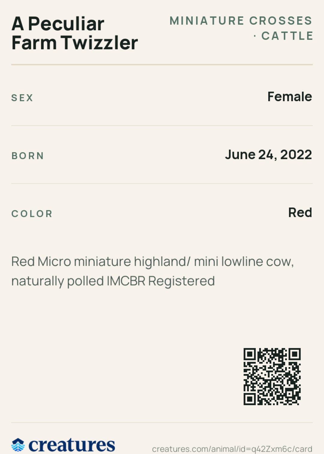 A Peculiar Farm Twizzler Creature Card back