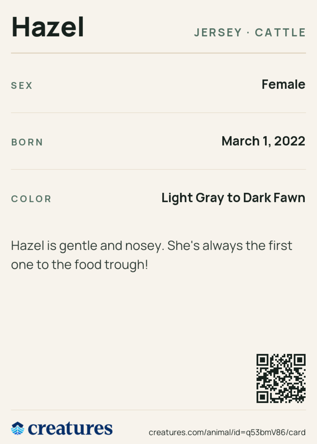 Hazel Creature Card back