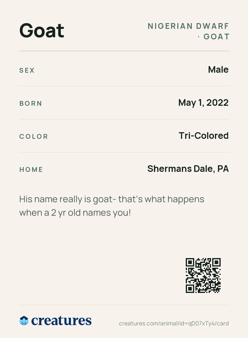 Goat Creature Card back
