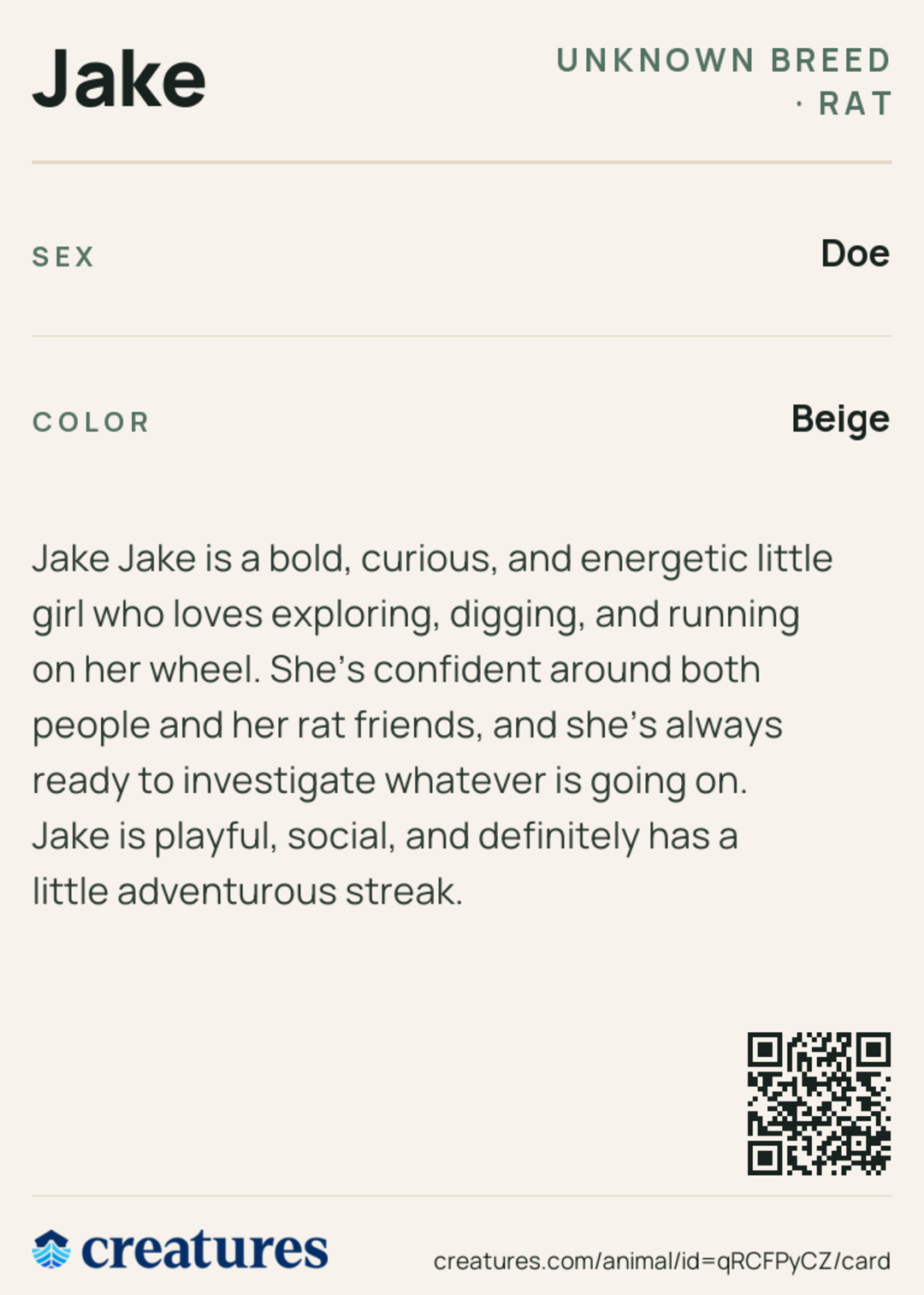 Jake Creature Card back