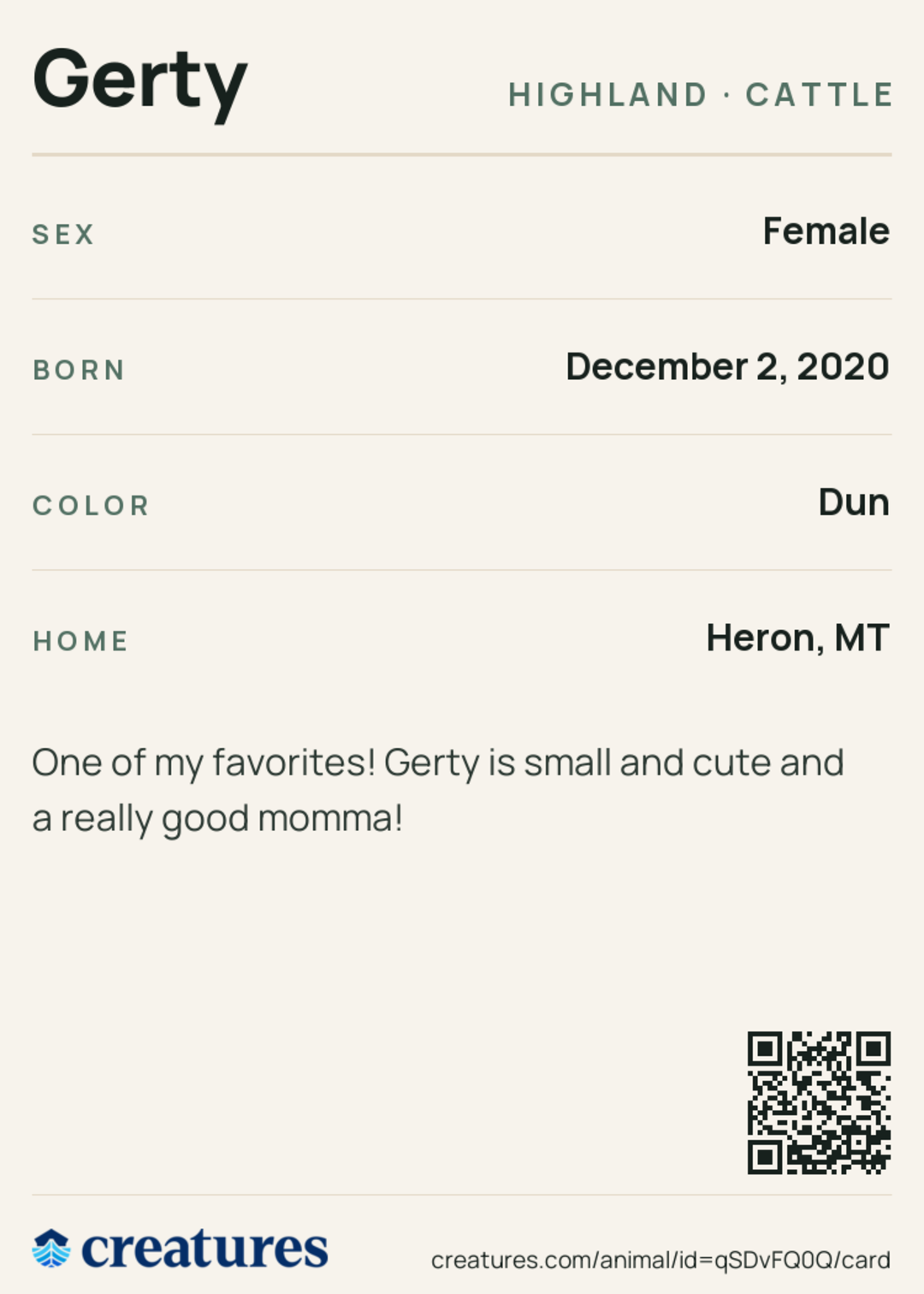 Gerty Creature Card back