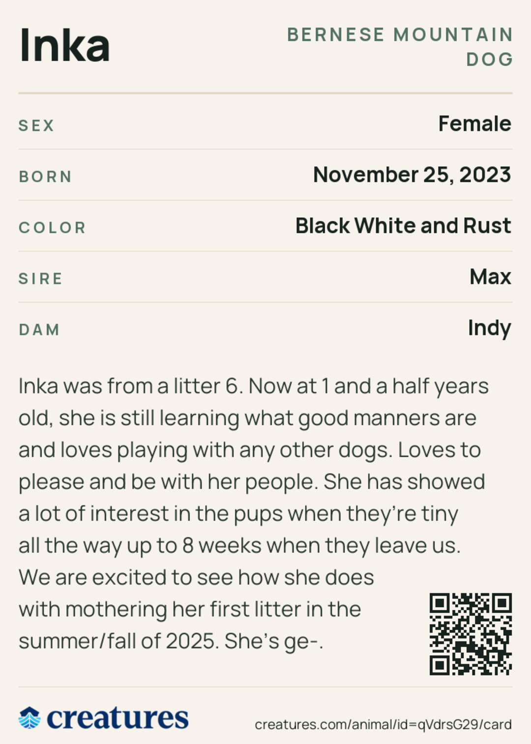 Inka Creature Card back