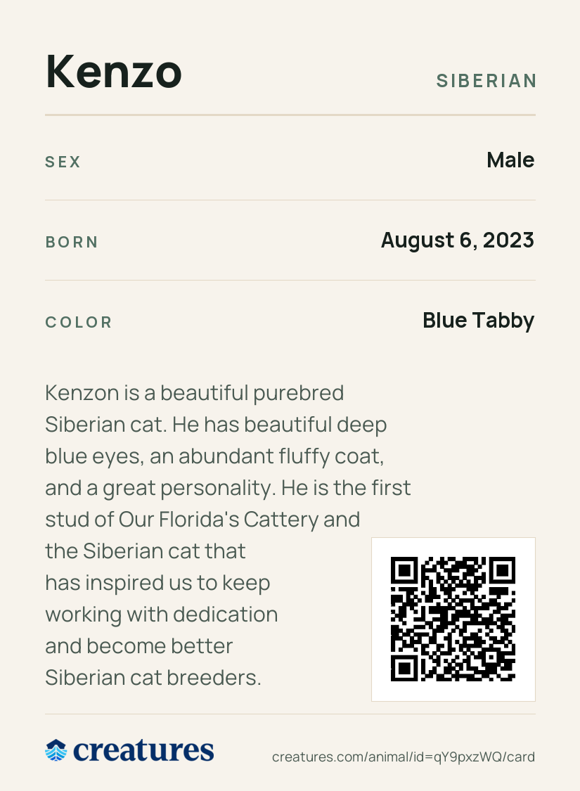 Kenzo Creature Card back