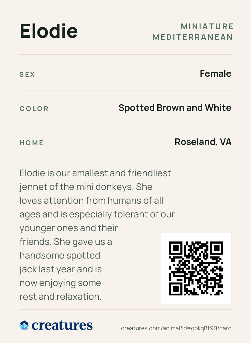 Elodie Creature Card back