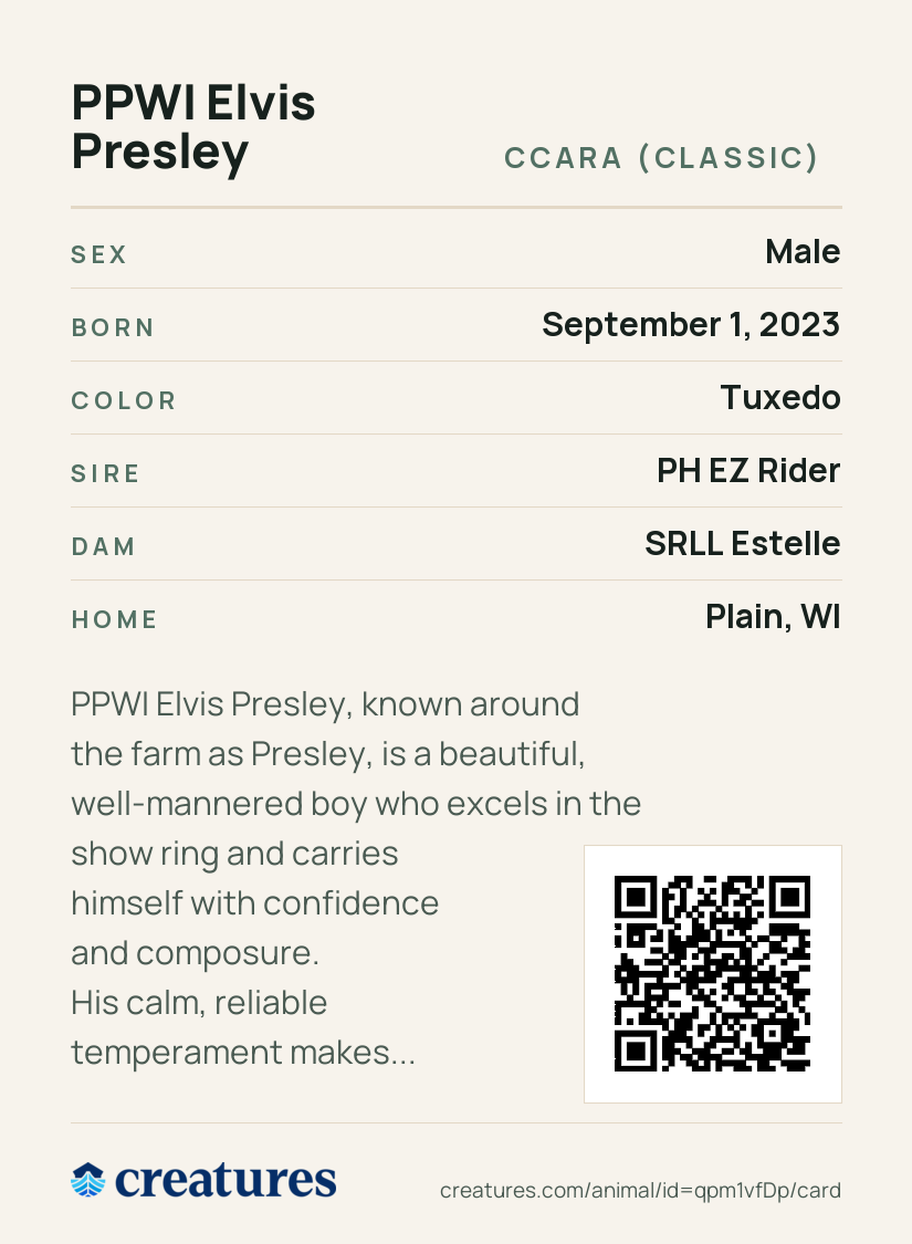 PPWI Elvis Presley Creature Card back