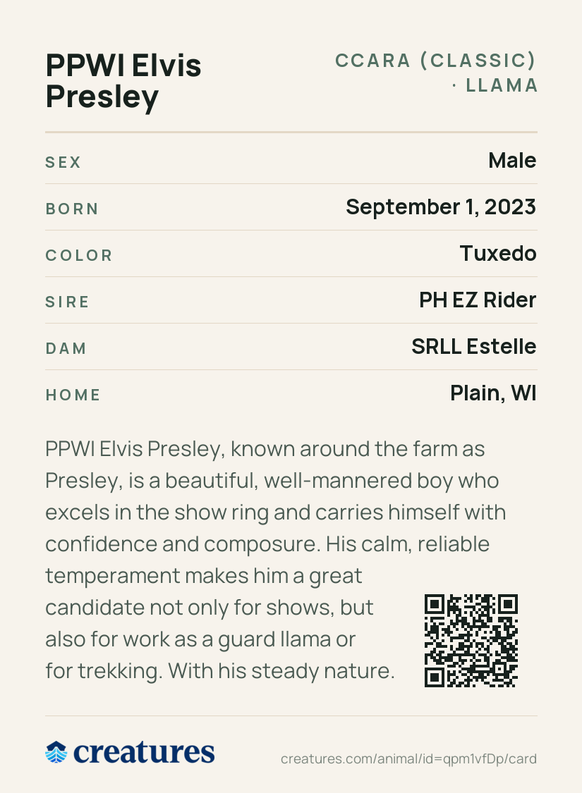 PPWI Elvis Presley Creature Card back