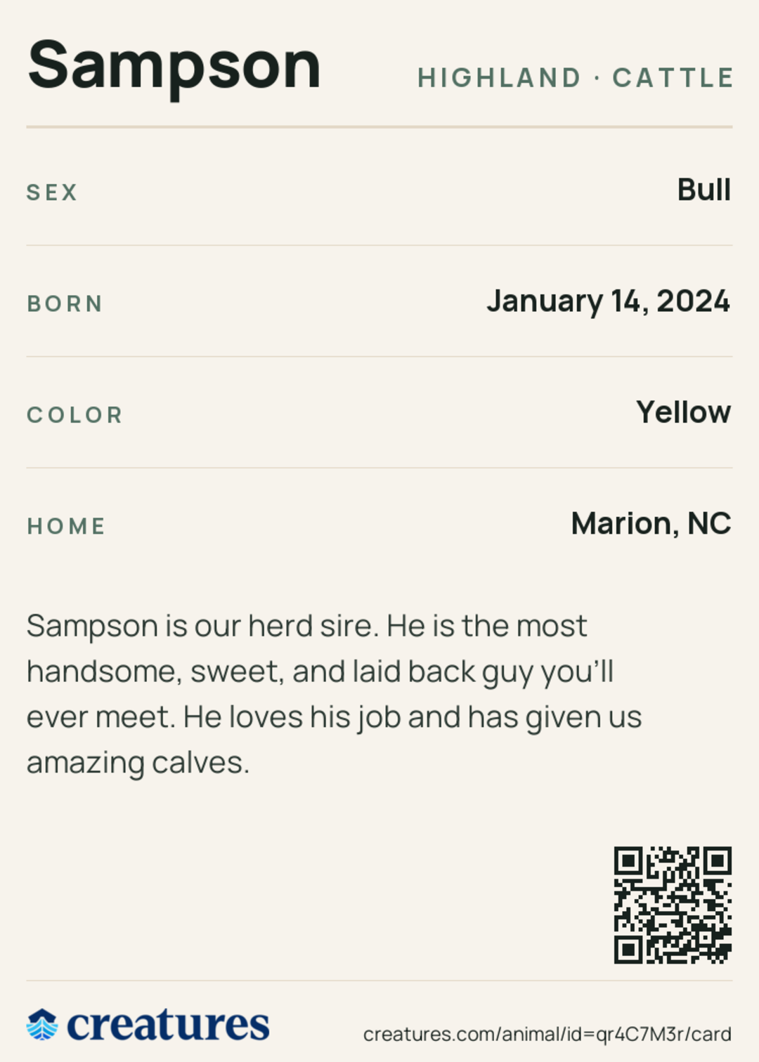 Sampson Creature Card back